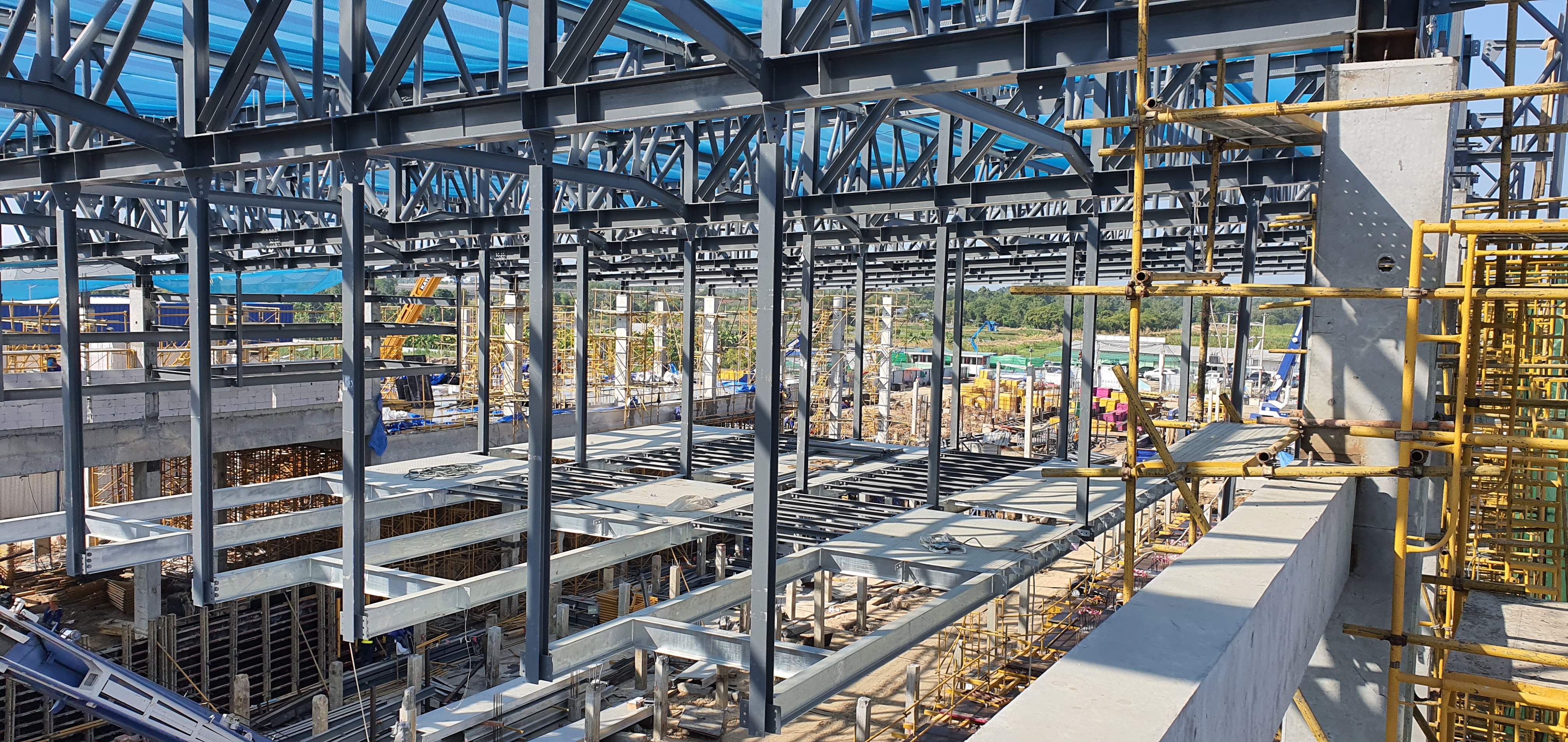 Factory steel structure under construction
